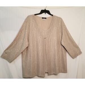 Pink Collection Beige Floral Paisley Sweater Cardigan Set Long Sleeves Size 2X